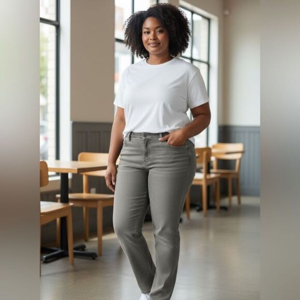 EUC Gloria Vanderbilt Plus Size Gray Double Button Straight Leg Denim Jeans 20W